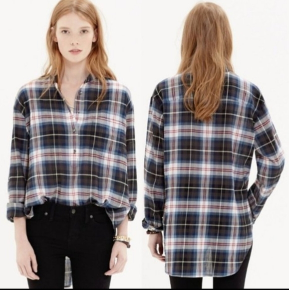 MADEWELL WHEATON PLAID POPOVER RED/WHITE/BLACK WOMEN'S SHIRT SIZE SMALL - Picture 2 of 16